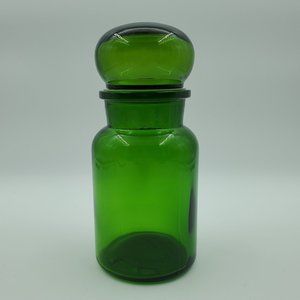 Large Emerald Green Apothecary Jar Bubble Lid Glass Canister Made in Belgium